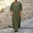 thumbnail image 6 of Men Kaftan Thobe Casual Short Sleeve Mens Tunic V Neck Mens Thobe Muslim Green Abaya, 6 of 6
