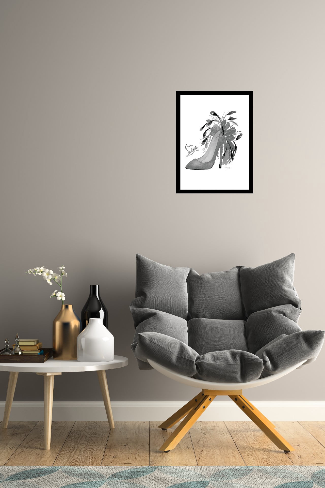 Venice Beach Collection's Glam Feathery Grey Classy Pump Heel 14x18 Framed Print