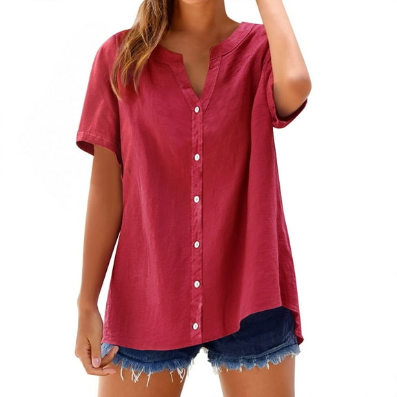 Red Womens Tops Loose Button Shirt Top Stand Solid Color Sleeve Collar Casual Women's Shirt Women's Shirt Shirts for Women