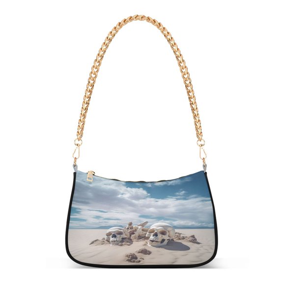 Ryvnso Skull on Beach Womens Chain Shoulder Bag Tote Handbags Clutch Hobo Purse with Zipper for Travel
