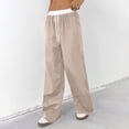 thumbnail image 3 of longantii Wide Leg Sweatpants Women High Waisted Baggy Pants Drawstring Elastic Waist Athletic Joggers Baggy Sweatpant with Pockets Khaki L, 3 of 5