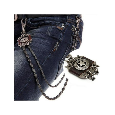 Jewelry Wallet - Brown Iron Star Men Wallet Metal Jean Chain Biker Trucker Punk Hip Hop Heavy Men's Jewelry