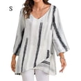 thumbnail image 2 of Sonducket Camiseta de mujer Blusa suelta de manga larga Top de rayas con cuello en V de otoño Prendas para la parte del cuerpo Blanco S, 2 of 6