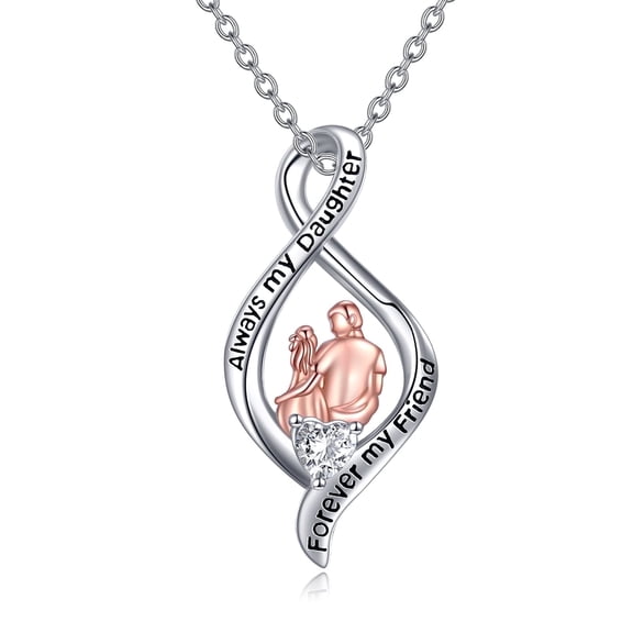 WINNICACA "Always My Daughter Forever My Friend" Father Daughter Necklace Infinity Pendant S925 Sterling Silver Birthday Anniversary Valentines Mothers Day Gifts for Women