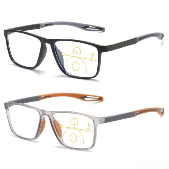 Zinqora 2‑Pack Men Sport Multifocal Reading Glasses, Lightweight Square Frame Readers