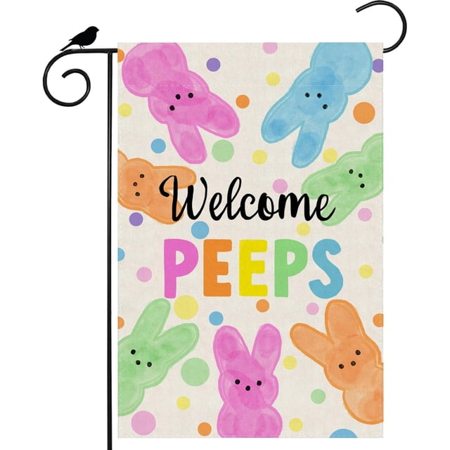 Welcome Easter Colorful Dots Cute Bunny Watercolor Rabbits Spring Garden Flag Yard Flag 12x18 Inch Double Sided Small Mini Yard Outdoor Outside Holiday Decoration