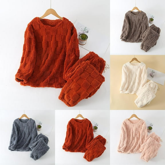 Frostluinai Fluffy Pajamas Set for Women Sherpa Fleece Pullover Solid Sleep Pants 2 Piece Pjs Set Soft Plush Sleepwear Winter Loungewear