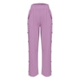 thumbnail image 4 of Ladies Casual Pants Buttons Solid High Waisted Wide Leg Drawstring Elastic With Pockets Ladies Summer Pants Light Purple M, 4 of 4