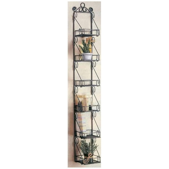 Spice Rack with 6 Metal Basket Shelves - 45 Inch Wall Mounted Organizer - Scroll Design - Kitchen Storage for Spices, Seasonings, and More