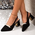 thumbnail image 6 of Xfvqtps Womens Slingback Heels Pearl Embellished Sandals Block Heel Dress Shoes Pointed Toe Evening Shoes Open Back Heels for Women Formal & Party Wear, 6 of 9