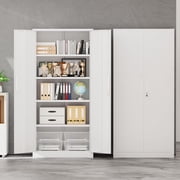 SOLAURA Metal Storage Office Cabinets with Locking Doors and Adjustable Shelves, 71 inch Tall Steel Storage Cabinet for Office, Home (White)