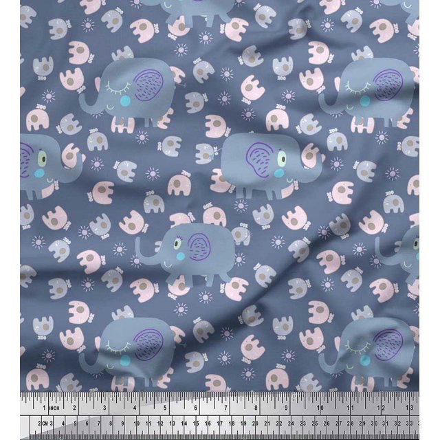 Soimoi Rayon Fabric Cute Elephant Kids Print Fabric by Yard 42 Inch Wide