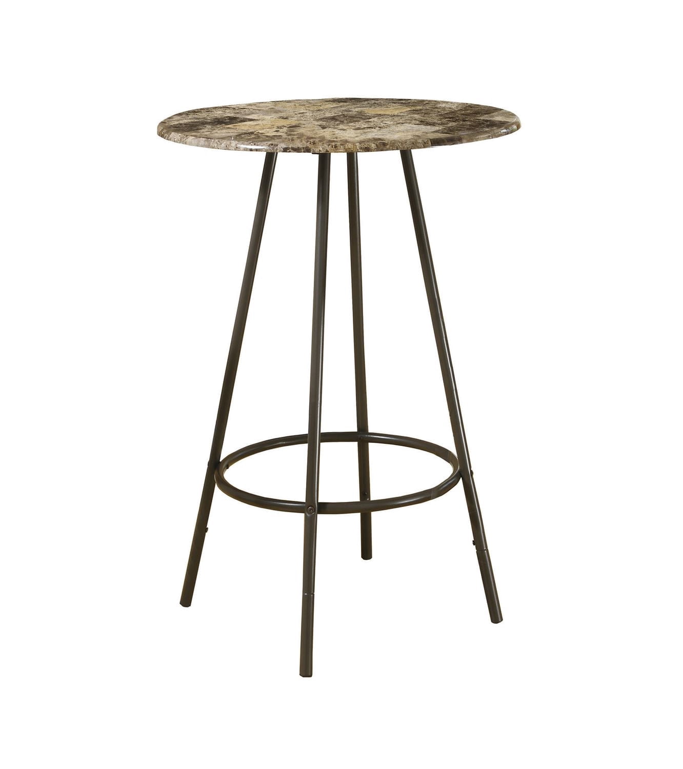 Monarch Specialties Home Bar, Bar Table, Bar Height, Pub, 30" Round, Small, Kitchen, Metal, Laminate, Brown Marble Look, Contemporary, Modern
