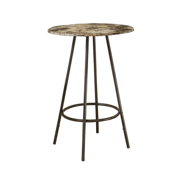 Monarch Specialties Home Bar, Bar Table, Bar Height, Pub, 30" Round, Small, Kitchen, Metal, Laminate, Brown Marble Look, Contemporary, Modern