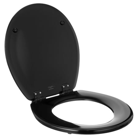 Mayfair Cameron Round Enameled Wood Toilet Seat in Black Never Looosens and Removes for Easy Cleaning