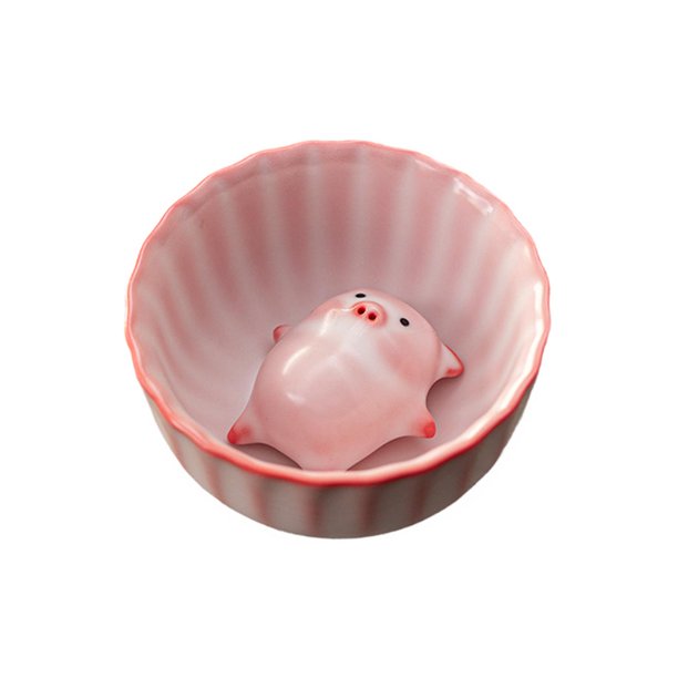 Figura en miniatura de taza de té de cerámica con adorno de mascota de té, colección de estatua de cerdito de taza de té de Kung Fu para decoración de 120 ml