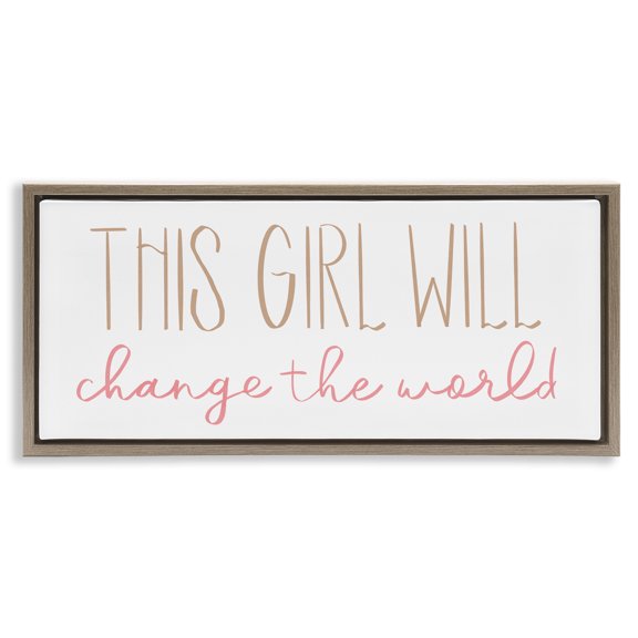 Stupell Industries Girl Power Motivational Phrase Inspirational Painting Brown Floater Framed Canvas Art Print Wall Art, 31 x 14