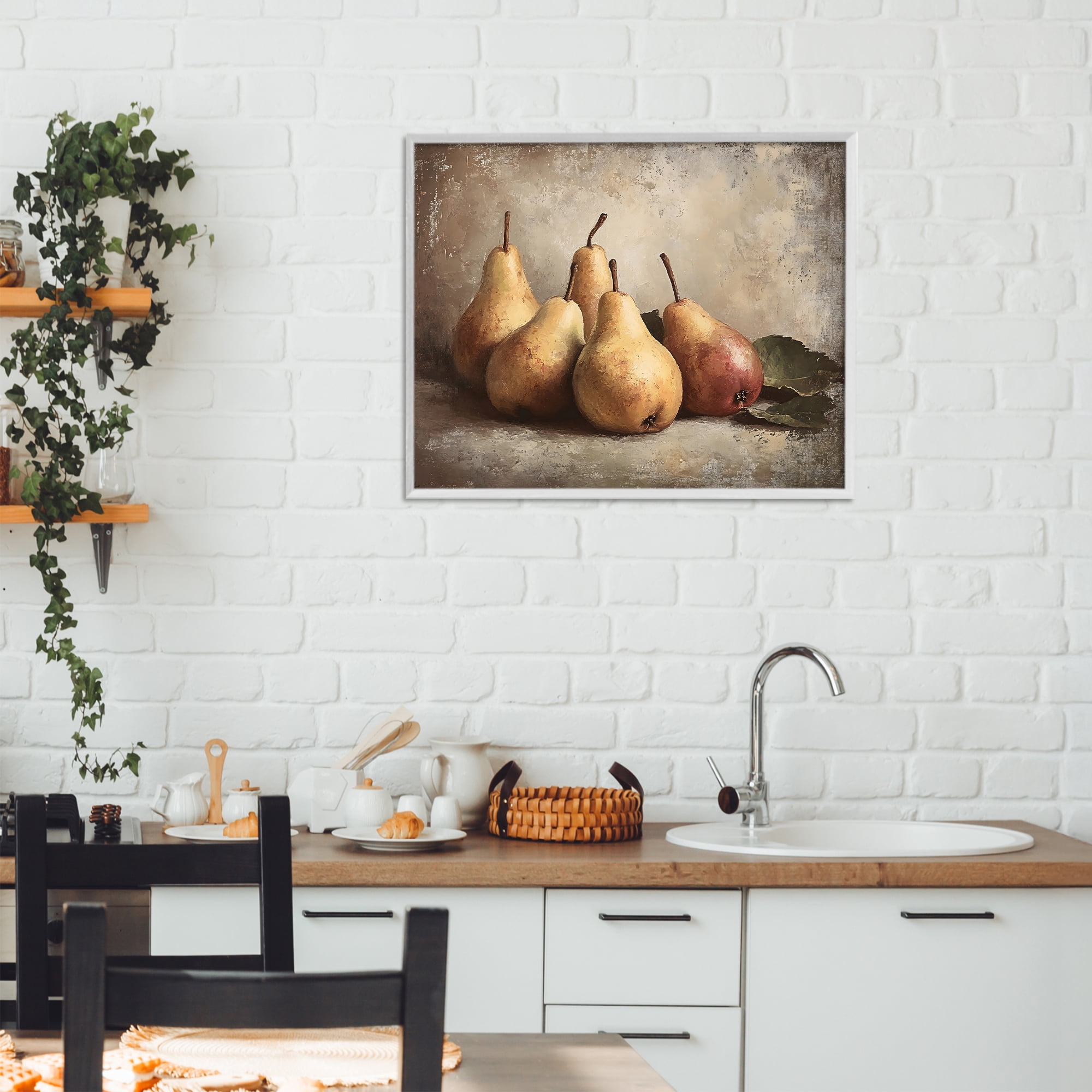 Stupell Industries Neutral Pear Still Life White Framed Giclee Art, design by Franklyn Gregory