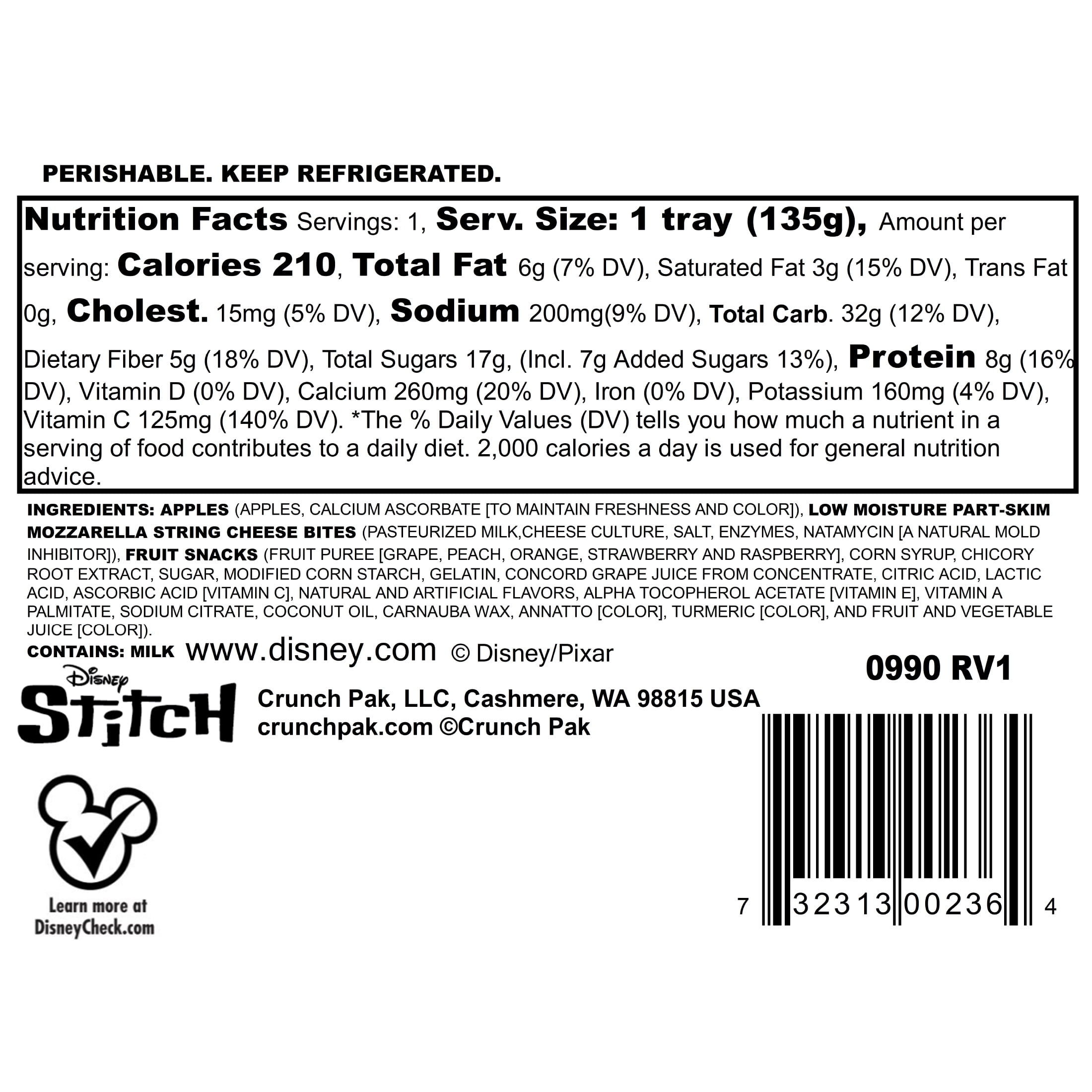 Crunch Pak Snack Disney Stitch with Fresh Sliced Sweet Apples, Cheese, and Fruit Chews, 4.5oz Tray