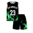 thumbnail image 3 of Mikrdoo 14 Years Big Boys Summer 2Pcs Casual Sports 15 Years Kid Boys Quick-drying Mesh Flame Pattern Sleeveless Vest + Shorts Clothing Sets Green, 3 of 9