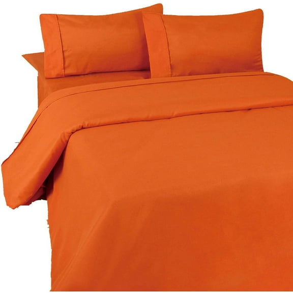 900 Thread Count 100% Egyptian Cotton 4-Piece Bed Sheet Set (1 Flat, 1 Fitted Sheet, 2 Pillow Covers) 15 Inches Deep Pocket Size King Color Orange Solid