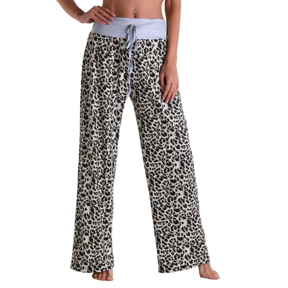 Womens Comfy Stretchy Pajama Pants Wide Leg Print Palazzo Lounge Pants Drawstring