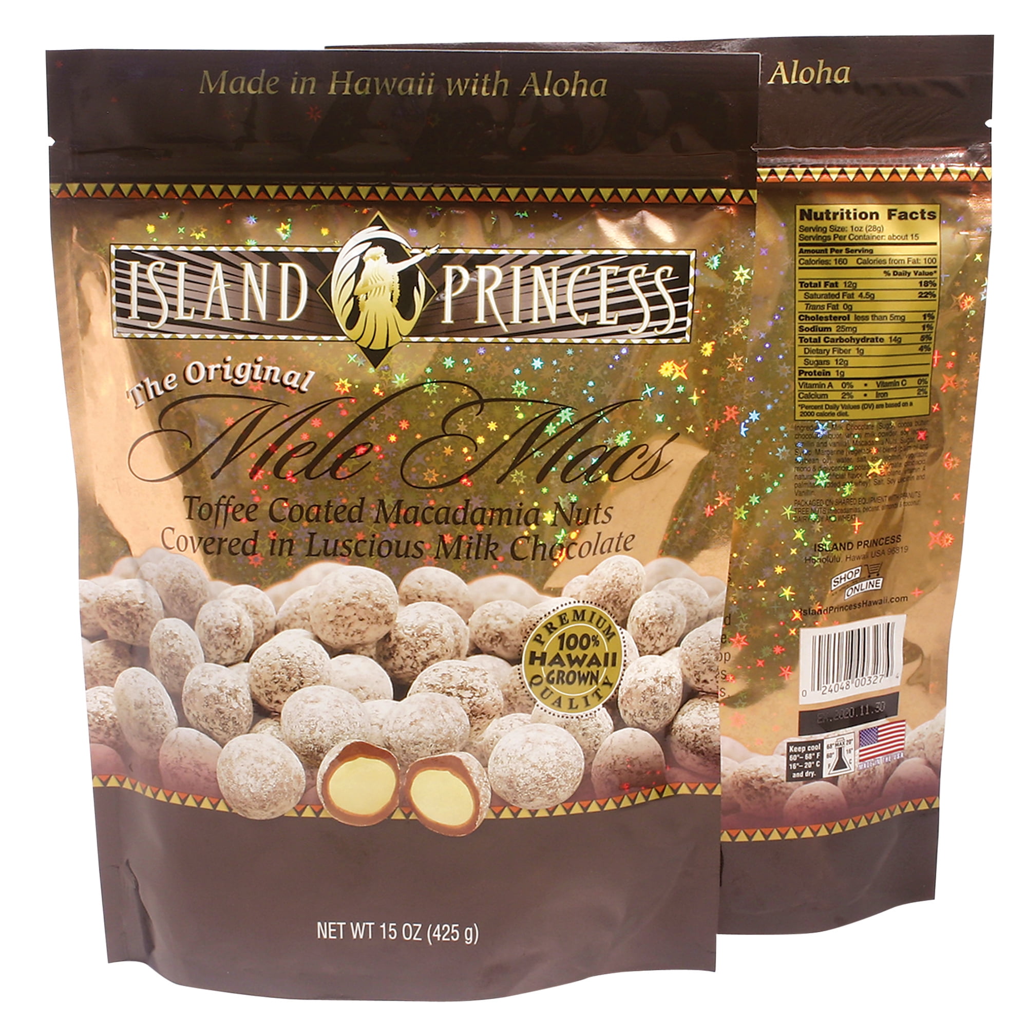 Island Princess Mele MacsMilk Chocolate Toffee Macadamia Nuts, 15 oz