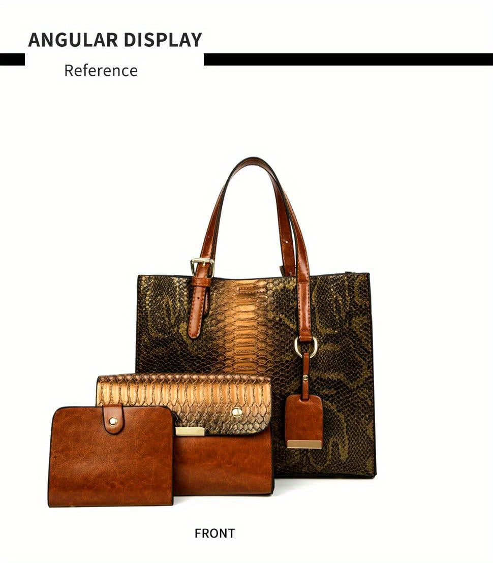 Luxurious Retro Women's Handbag Three-piece Set, Aurora Ostrich Pattern Women's Large-capacity Shoulder Bag
