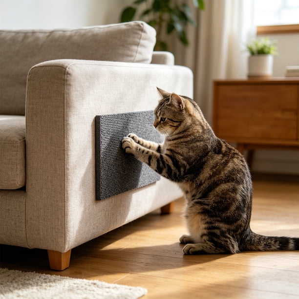 Alfombrilla rascadora adhesiva recortable para gatos, ideal para muebles, paredes, soportes para árboles y escaleras. Almohadilla protectora de tela para rascar.