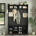 thumbnail image 2 of Furnihold 47.3" Wide Hall Tree with Bench and Shoe Storage, 4-in-1 Design Coat Rack for Entryway, Glass Door Farmhouse Wooden Style, Black, 2 of 7