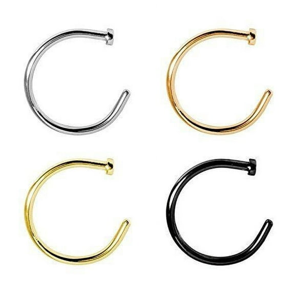 BodyJewelryOnline 4 Pack 18G 20G Nose Ring Hoop IP Surgical Steel Stud 4 Different Colors Men Women