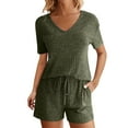 thumbnail image 2 of 2 Piece Sets for Women Fashion V Neck Short Sleeve Blouse +Loose Pockets Pants Sets, 2 of 9