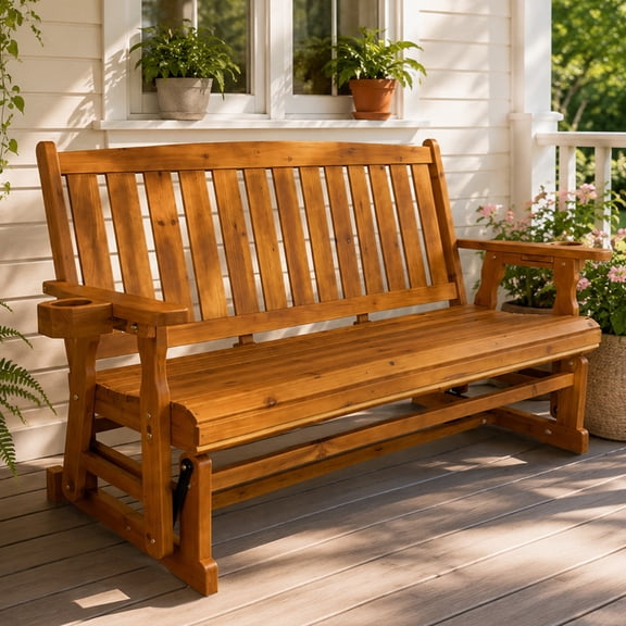 Fortune Candy Patio Glider, with Cup Holders, High Back and Deep Contoured Seat, Heavy Duty 800 lbs (Teak Tone, 3-Seater)