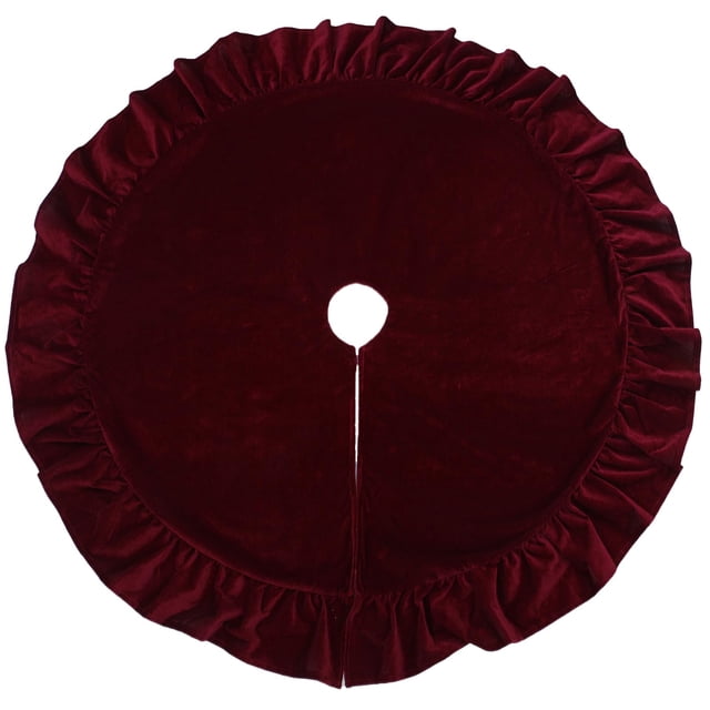 Falda para árbol de Navidad LEAFWHIS de terciopelo rojo de 122 cm. Falda con volantes para árboles de 1,8 a 2,3 metros. Cubierta de base estilo vintage. Falda suave para decorar el hogar y regalar.