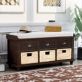 thumbnail image 2 of EUROCO 42" Rustic Storage Shoe Bench, Wood Bench with 3 Drawers and 3 Rattan Baskets for Living Room, Entryway, Espresso, 2 of 8