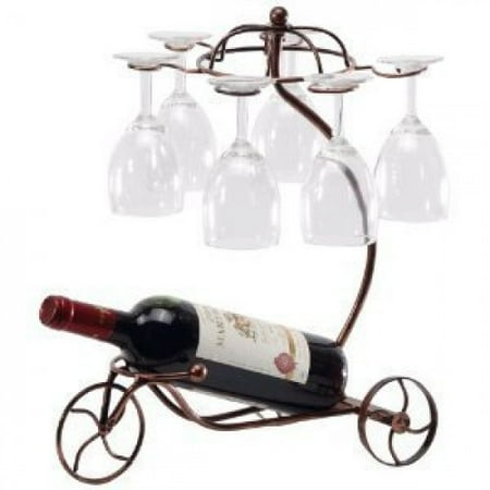 - Wine Bottle & Glass Cup Holder Bicyle design Bronze tabletop wine rack, Great gift!! Wine cup display