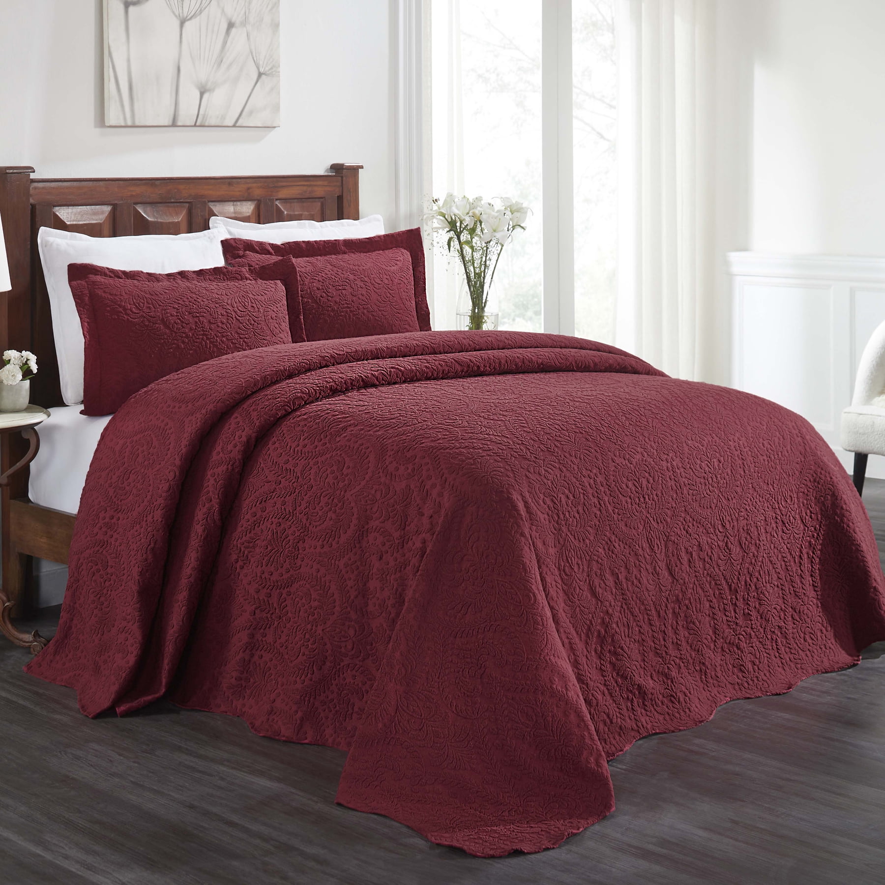 Superior 2 Piece Aspen Cotton Blend Burgundy Bedspread Set, Twin