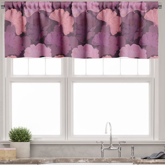 Ambesonne Vintage Valance Pack of 2, Retro Ginkgo Biloba Leaves, 54"X12", Eggplant and Multicolor
