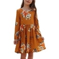 thumbnail image 3 of URMAGIC 4-13T Girls Long Sleeve Floral Pleated Swing Dresses Crewneck Casual Boho A-Line Maxi Party Dress with Pocket, 3 of 11