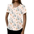 thumbnail image 4 of Scrubs For Women Tops，Womens Scrub Tops - Short Sleeve V-Neck Easter Printed Scrub Top Women Uniform Shirts with Side Pockets，Light pink，M, 4 of 4