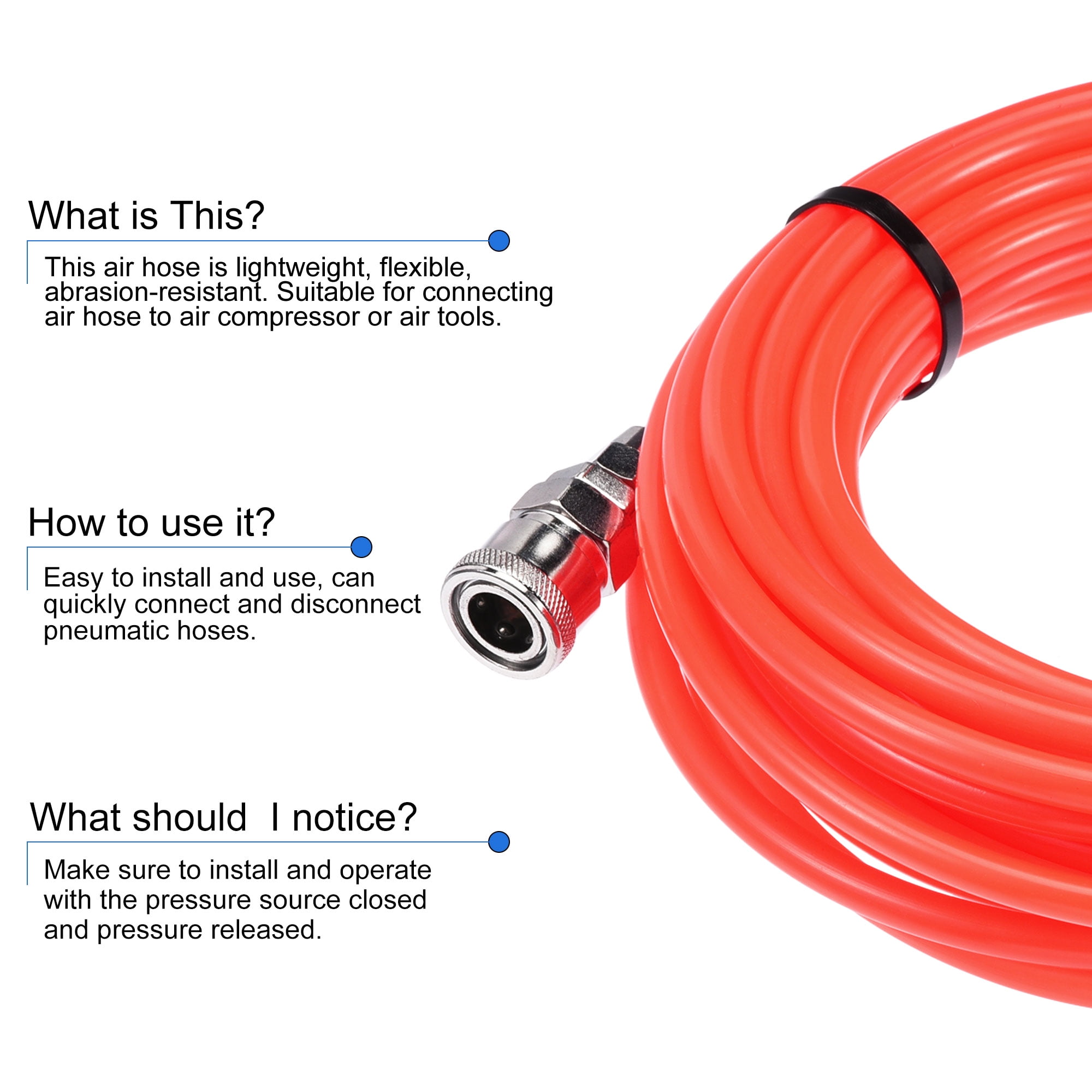 Uxcell Pneumatic Air Hose 8mm OD 5mm ID 10M Length Red with Quick Coupler