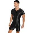thumbnail image 3 of YIZYIF Mens Glossy Front Zipper Bodysuit Jumpsuit Spandex One-Piece Dance Unitard Biketard Black XL, 3 of 5