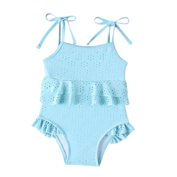 JCCXIN Child Toddler Girls Swimwear Two Pieces Ruffles Bow Solid Color Summer Fashionable Trim Sleeveless Tank Cozy Pool Bathing Suit ,Blue,9 Months-12 Months