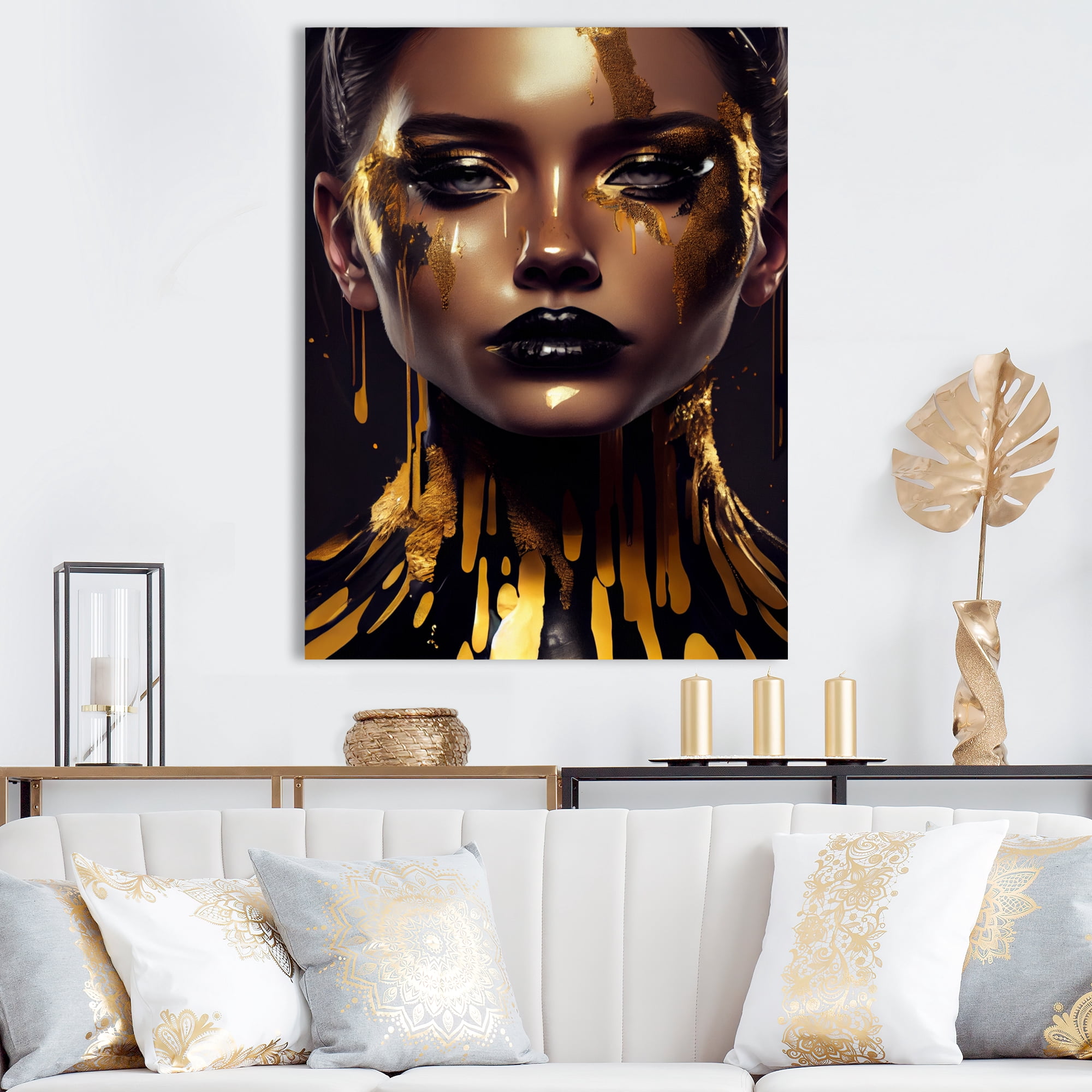 Designart Sensual Liquid Gold Woman II Canvas Wall Art