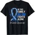 thumbnail image 1 of Camiseta de Mujer "En Esta Familia Nadie Lucha Solo" - Concientización de Diabetes, Cuello Redondo, Manga Corta, Estampado, Negra, 1 of 7