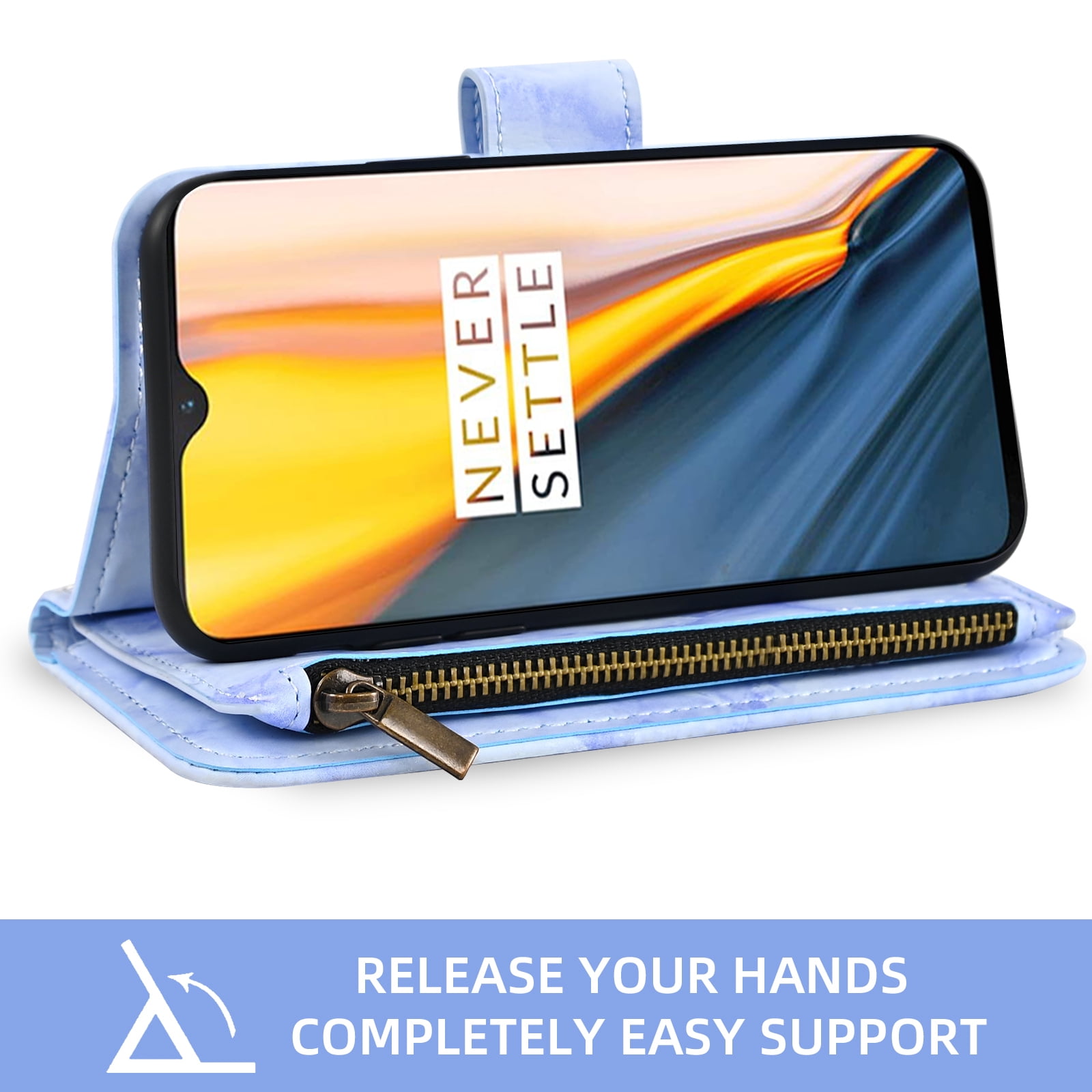 Asuwish Compatible with Tracfone BLU View 4 B135DL Wallet Phone Case and Tempered Glass Screen Protector Marble Faux Leather Flip Credit Card Holder Cell Cover for BLUE View 2 2023 View4 135DL Blue