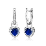 Gem Stone King 925 Sterling Silver Blue and White Created Sapphire Dangle Earrings For Women (2.10 Cttw, Heart Shape 6MM)