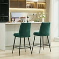 thumbnail image 2 of Set of 2 Simple Velvet Green Bar Stools - Adjustable Iron Feet, Contemporary Design, Comfortable Sponge Seat, 20"W x 18"D x 40"H, Perfect for Bar Counter, Kitchen, Dining Room, 2 of 9