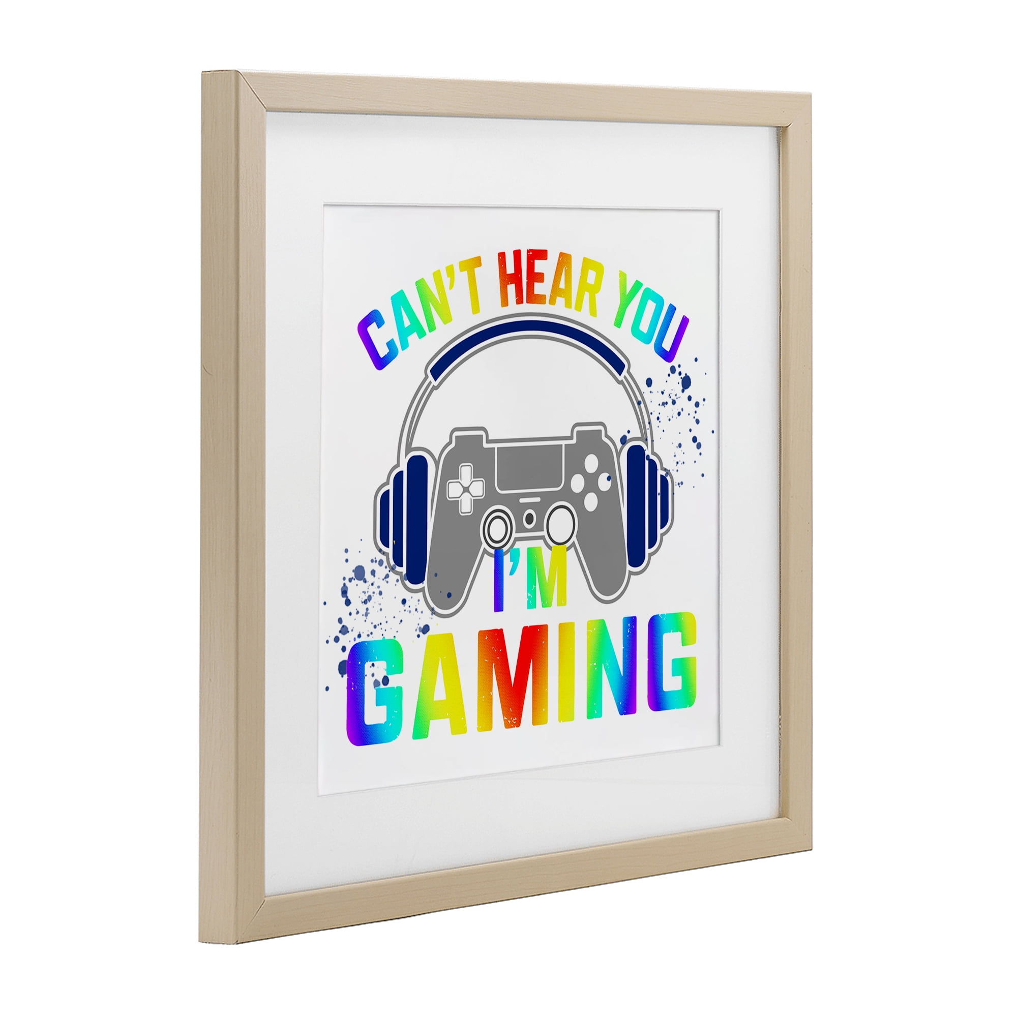 Rainbow Can't Hear You Gaming Birch Framed Print Under Glass, design by Kim Allen
