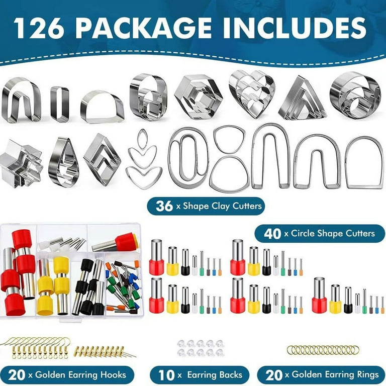 126 Pcs Polymer Clay Cutters, Clay Earring Cutters with Earring Hooks,  Tools for Polymer Clay Earring Clay Jewelry Making Kit for Adults  Decorating